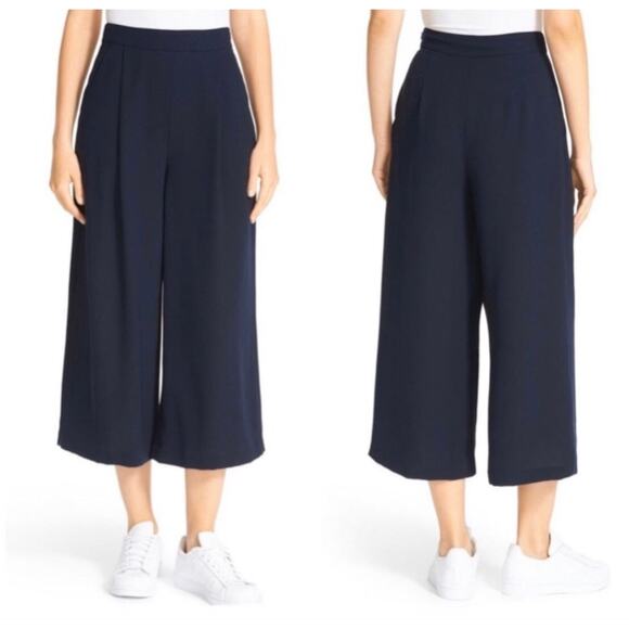 Diane Von Furstenberg Pants - Diane von Furstenberg Holly Wide Leg Culottes Cropped Pants Navy Blue Size 8